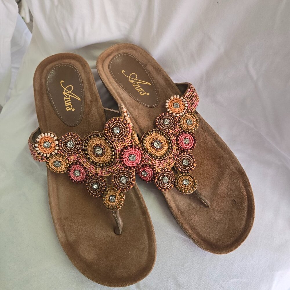 Azura Embroidered Mandala Rhinestone Thong Sandals Multicolored Rainbow Size 9